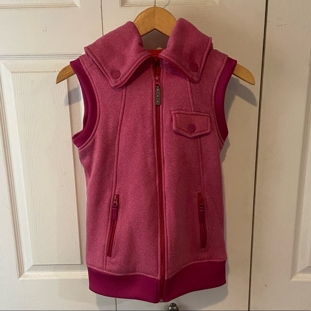 Pink zip up warm hooded vest